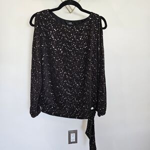 Wallis Cold Open Shoulder Side Tie Rose Gold Sequin Burgandy Wine Top Sz Medium